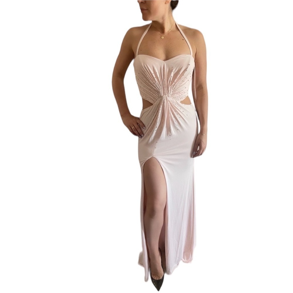 Jovani Halter Gown Light Pink